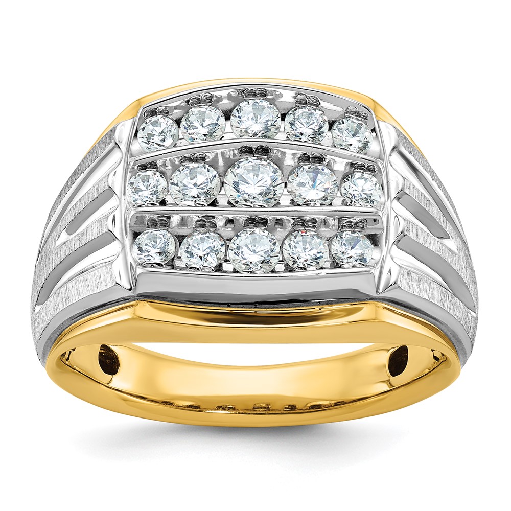 B59017-4YWAA.jpg IBGoodman 14k Two-tone Men's Polished Satin and Grooved 3-Row Ring Mounting - Image 1