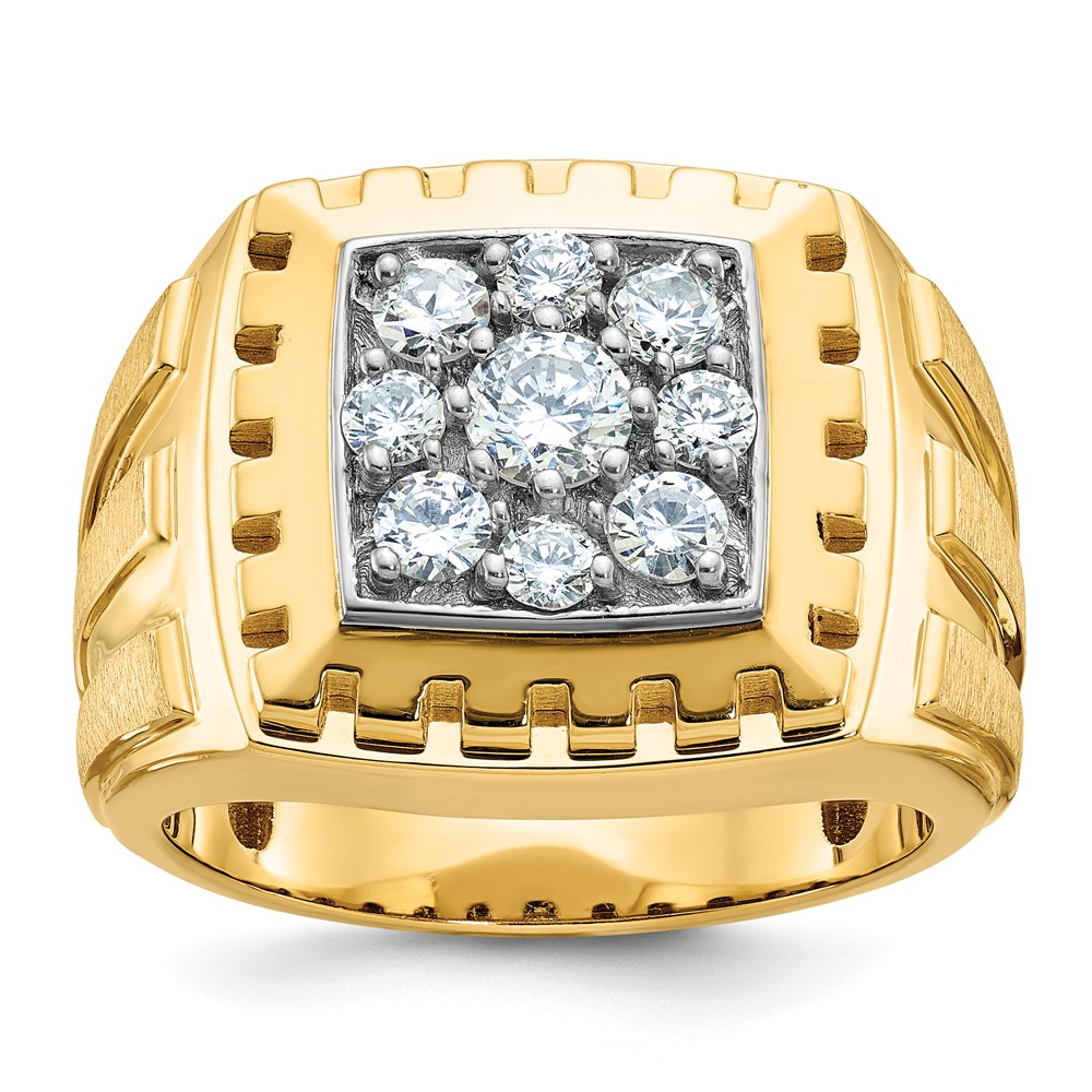 B59022-4YWAA-1.jpg IBGoodman 14k Two-tone Men's Polished Satin and Grooved 1 Carat AA Quality Diamond Cluster Ring - Image 1