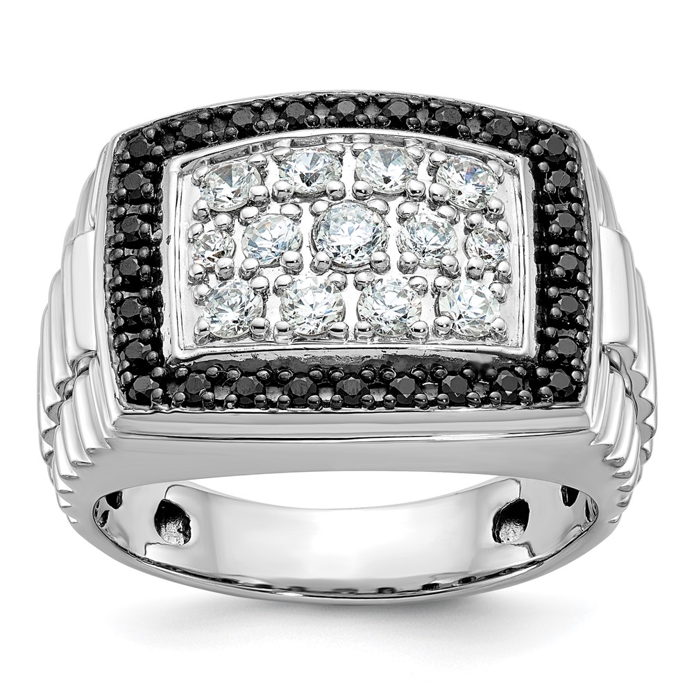 B59050-4WAA-1.jpg IBGoodman 14k White Gold Men's Polished and Textured 1 Carat Black and White Diamond Cluster Ring - Image 1