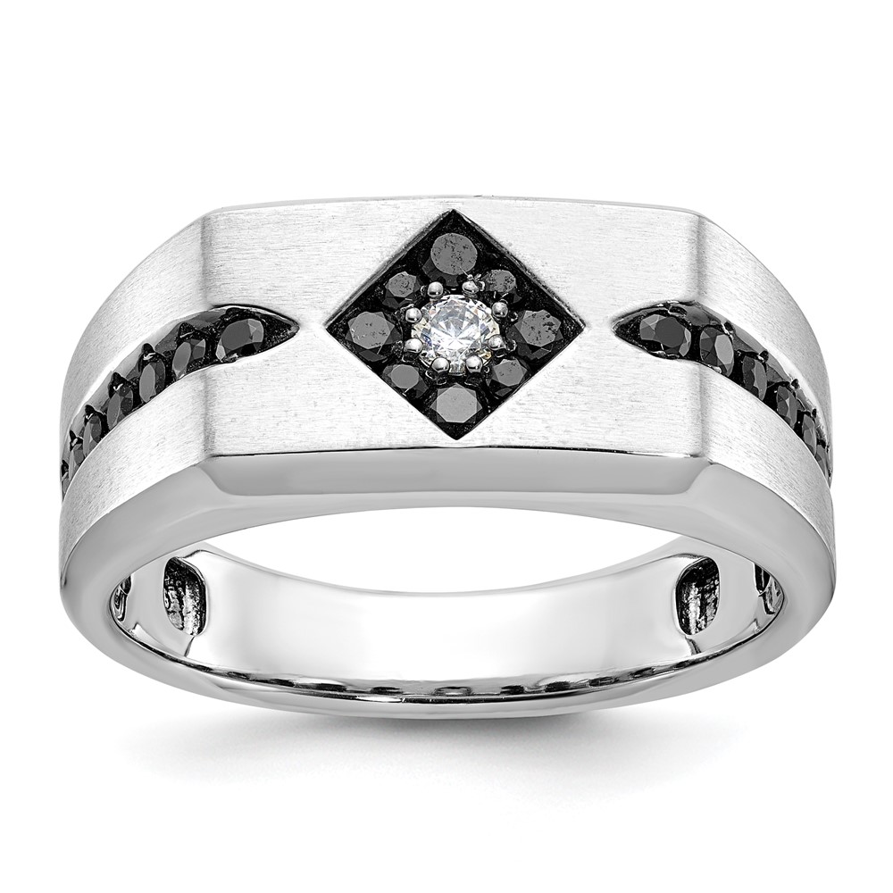 B59113-0WA-1.jpg 10k White Gold with Black Rhodium IBGoodman Men's Satin Black and White Diamond Complete Ring - Image 1