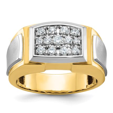 IBGoodman 14k with White Rhodium Men's Polished and Satin 1/2 Carat AA Quality Diamond Cluster Ring