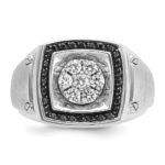 IBGoodman 14k White Gold Men's Polished and Satin 3/4 Carat AA Quality Black and White Diamond Halo Cluster Ring - Image 6