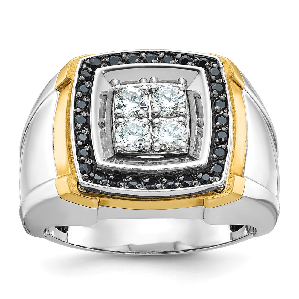 B59159-4WYAA.jpg IBGoodman 14k Two-tone Men's Polished 3/4 Carat AA Quality Black and White Diamond Square Cluster Ring - Image 1
