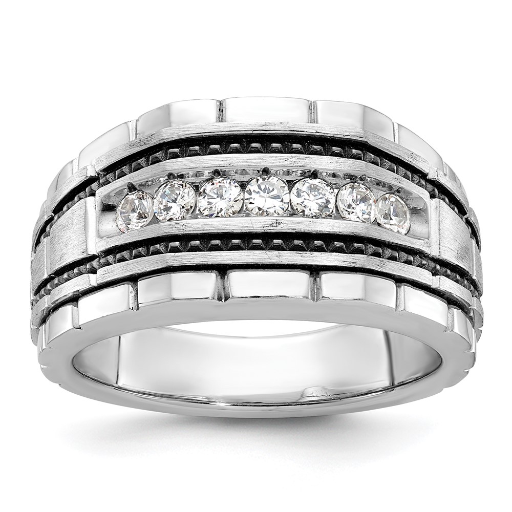 B59177-4WAA-1.jpg IBGoodman 14k White Gold with Black Rhodium Men's Polished Satin and Textured 7-Stone 1/2 Carat AA Quality Diamond Ring - Image 1