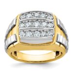 IBGoodman 14k Two-tone Men's Polished and Grooved 3-Row Cluster Ring Mounting