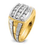 IBGoodman 14k Two-tone Men's Polished and Grooved 3-Row 1 Carat AA Quality Diamond Cluster Ring - Image 8