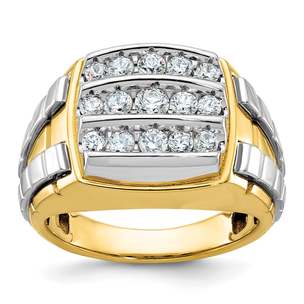 B59184-4YWAA.jpg IBGoodman 14k Two-tone Men's Polished and Grooved 3-Row Cluster Ring Mounting - Image 1