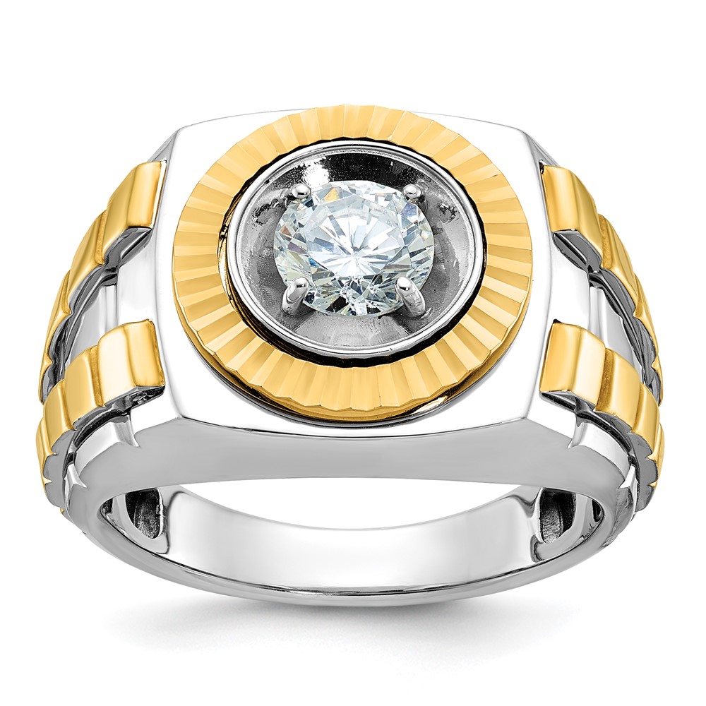 B59186-4WYAA.jpg IBGoodman 14k Two Tone 1 carat Lab Grown Diamond VS/SI+ G+ Complete Polished Satin and Textured Men's Ring - Image 1