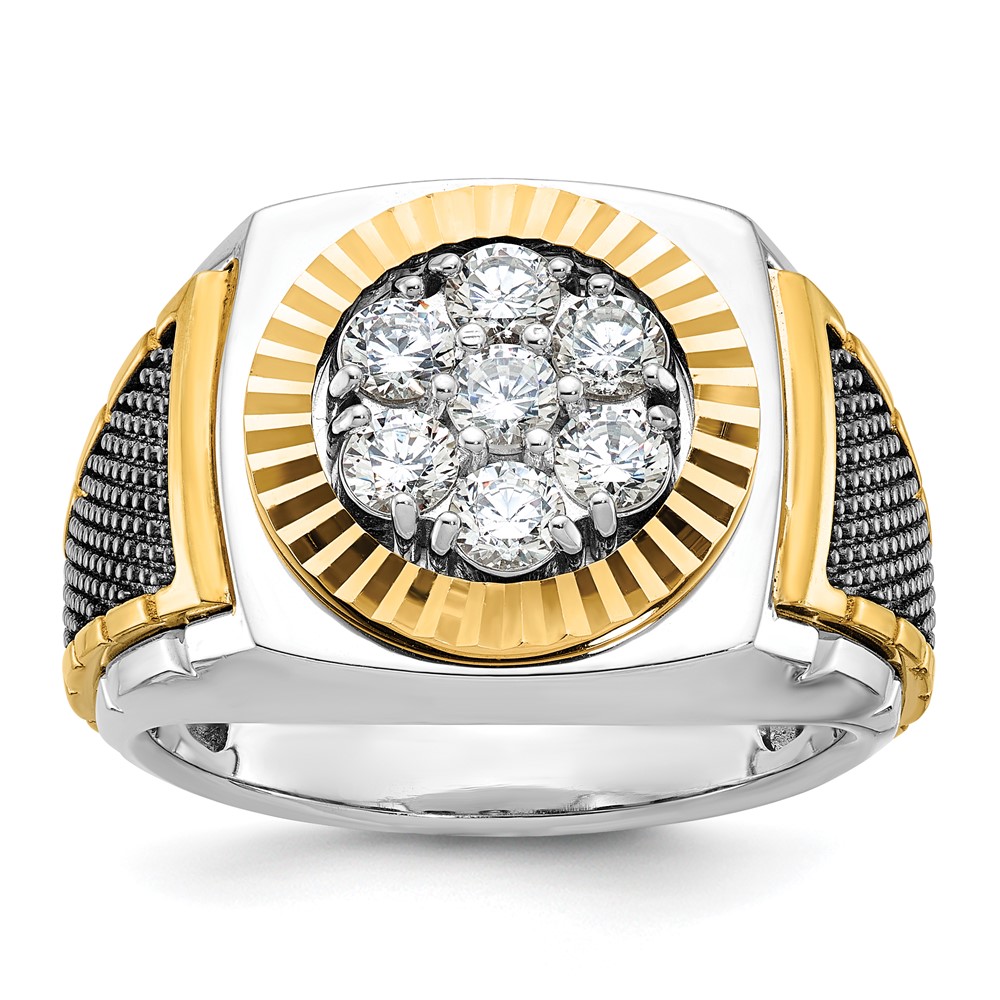 B59188-0WYA.jpg IBGoodman 10k Two-tone with Black Rhodium Men's Polished Textured and Diamond-cut 1 Carat A Quality Diamond Round Cluster Ring - Image 1
