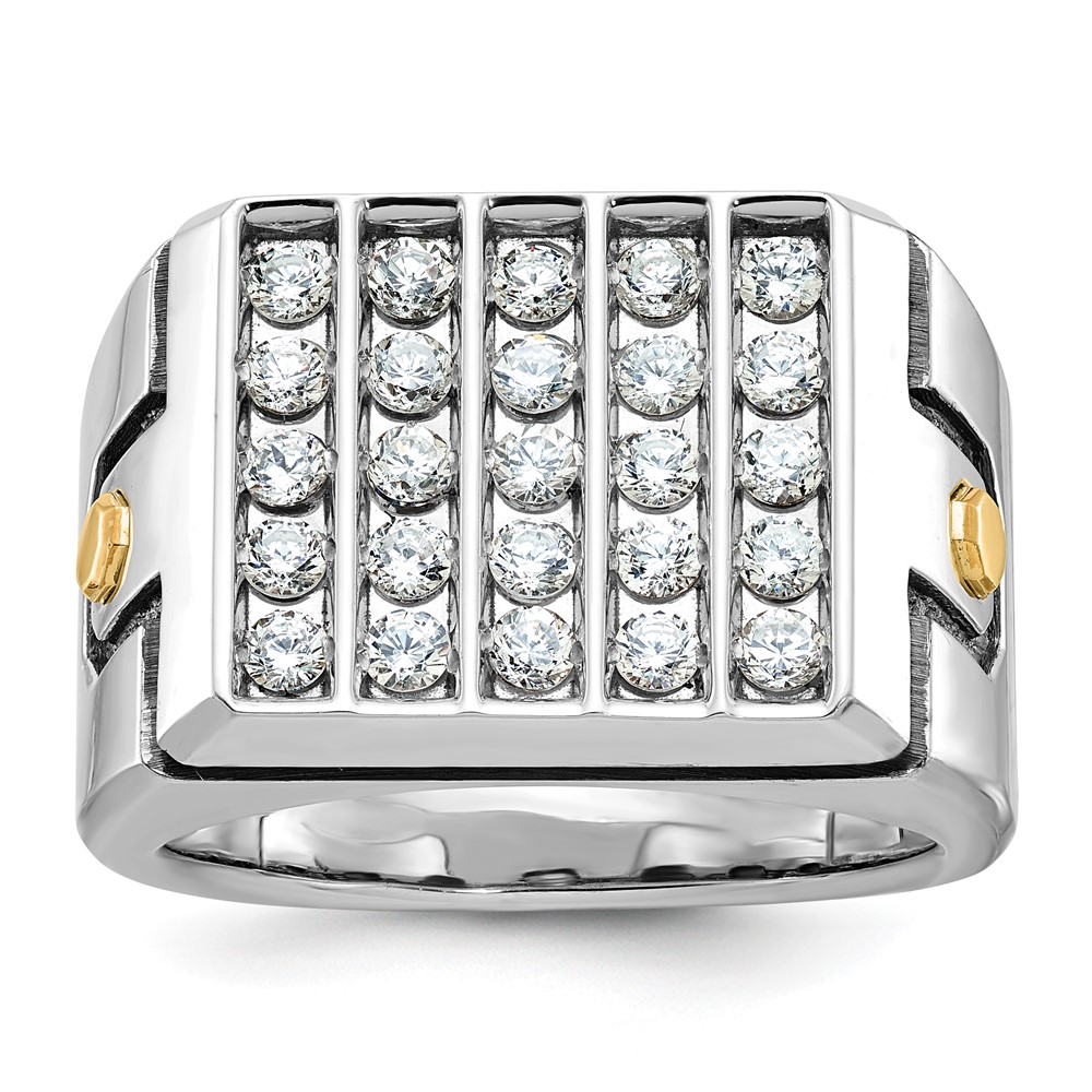 B59212-4WYAA-1.jpg IBGoodman 14k Two-tone with Black Rhodium Men's Polished and Grooved 5-Row 1 3/4 Carat AA Quality Diamond Cluster Ring - Image 1