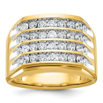 IBGoodman 10k with White Rhodium Men's Polished and Grooved 4-Row 1 1/5 Carat A Quality Diamond Ring