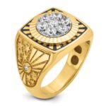 IBGoodman 14k Two-tone with Black Enamel Men's Polished Textured and Diamond-cut 1 Carat AA Quality Diamond Stars and Stripes Round Cluster Ring - Image 6