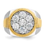 IBGoodman 14k Two-tone Men's Polished Satin and Ribbed Round Cluster Ring Mounting - Image 6