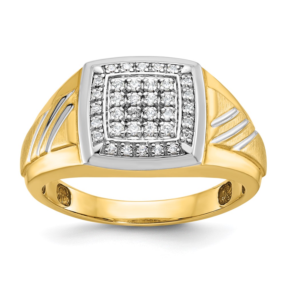 B59358-4YWAA-1.jpg IBGoodman 14k with White Rhodium Men's Polished Satin and Grooved 1/3 Carat AA Quality Diamond Square Cluster Ring - Image 1