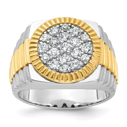 IBGoodman 14k Two-tone Men's Polished Satin and Ribbed Round Cluster Ring Mounting