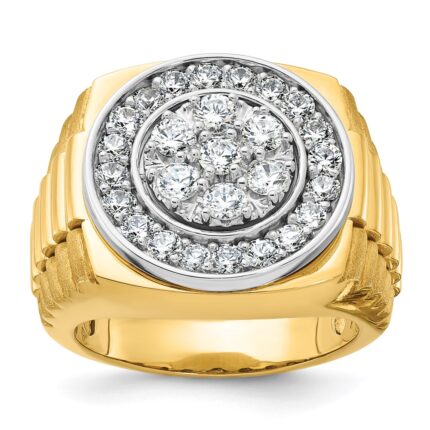 IBGoodman 14k Two-tone Men's Polished Satin and Ribbed 2 Carat AA Quality Diamond Round Cluster Ring