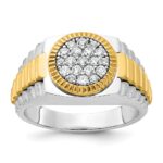 IBGoodman 14k Two-tone Men's Polished Satin and Ribbed Round Cluster Ring Mounting
