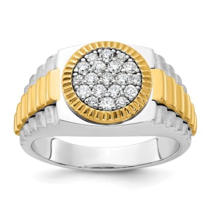IBGoodman 14k Two-tone Men's Polished Satin and Ribbed Round Cluster Ring Mounting
