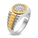 IBGoodman 14k Two-tone Men's Polished Satin and Ribbed 1/2 Carat AA Quality Diamond Round Cluster Ring - Image 8