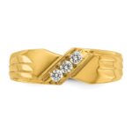 IBGoodman 14k Men's Polished and Grooved 3-Stone 1/5 Carat AA Quality Diamond Ring - Image 6