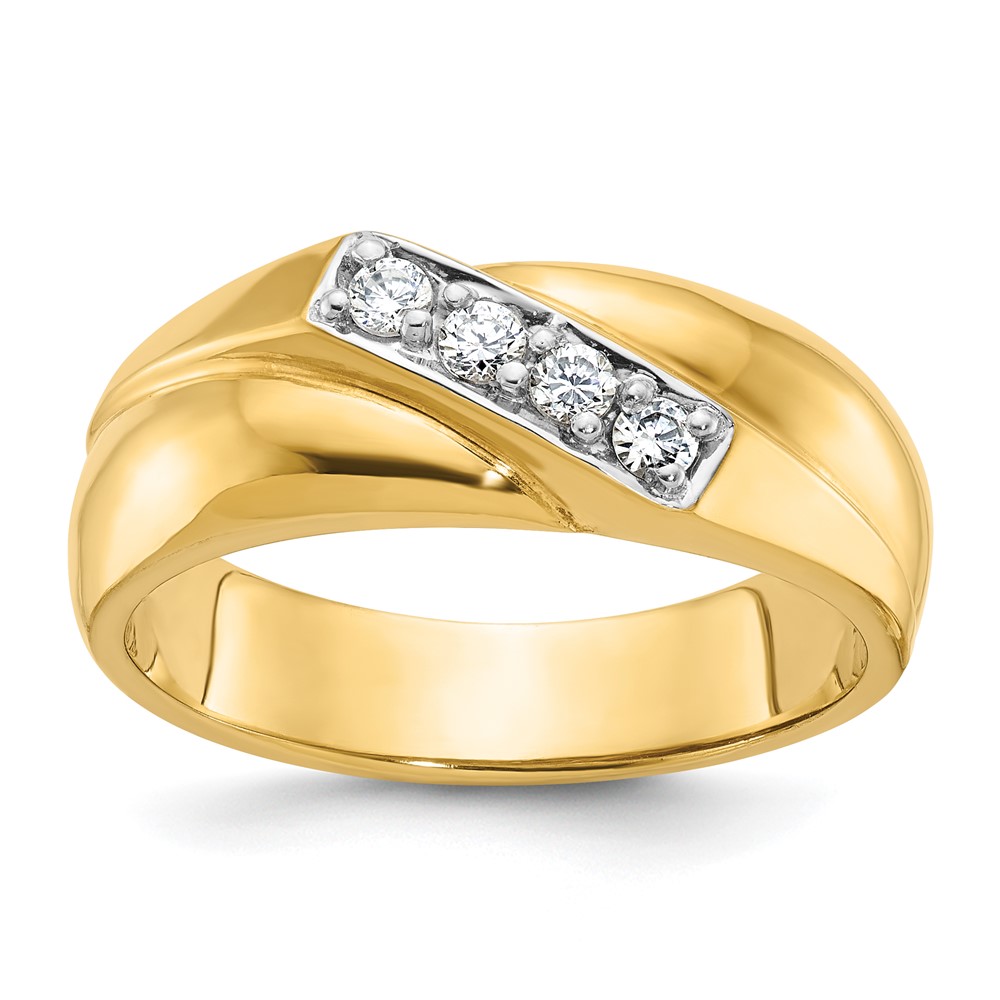B60669-4YAA-1.jpg IBGoodman 14k with White Rhodium Men's Polished Curved Bypass 4-Stone 1/5 Carat AA Quality Diamond Ring - Image 1
