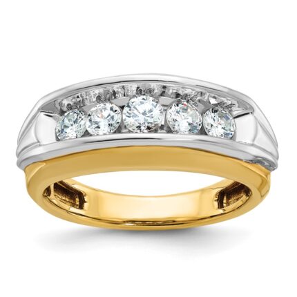 IBGoodman 14k Two-tone Men's Polished and Grooved 5-Stone 1 Carat AA Quality Diamond Ring
