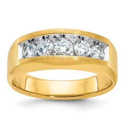 IBGoodman 14k Men's Polished and Satin 5-Stone 1 Carat AA Quality Diamond Ring