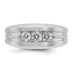 IBGoodman 14k White Gold Men's Polished Satin and Grooved 3-Stone 1/2 Carat AA Quality Diamond Ring - Image 6