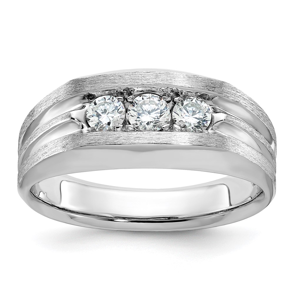 B63167-4WAA-6.jpg IBGoodman 14k White Gold 1/2 carat Lab Grown Diamond VS/SI+ G+ Three Stone Complete Polished and Satin Men's Ring - Image 1