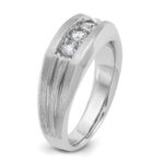 IBGoodman 14k White Gold Men's Polished Satin and Grooved 3-Stone Ring Mounting - Image 8