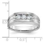 IBGoodman 14k White Gold Men's Polished Satin and Grooved 3-Stone Ring Mounting - Image 3