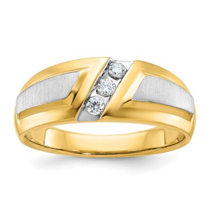 IBGoodman 14k Two-tone Men's Polished and Satin 3-Stone 1/5 Carat AA Quality Diamond Ring