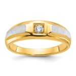 14k Two-tone IBGoodman Men's Polished and Satin 1/10 carat Diamond Complete Ring