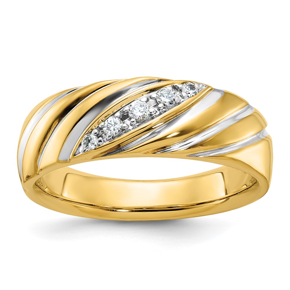 B63242-4YAA-1.jpg IBGoodman 14k with White Rhodium 1/6 carat Lab Grown Diamond VS/SI+ G+ Complete Polished and Grooved Men's Ring - Image 1