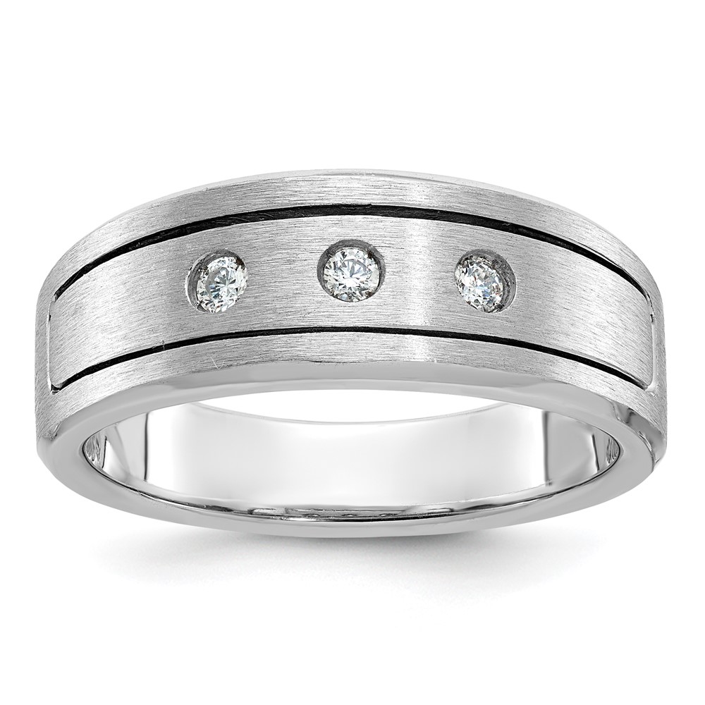 B63306-4WAA.jpg 14k White Gold IBGoodman Men's Polished, Antiqued and Satin 1/6 carat Diamond Complete Ring - Image 1