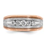 IBGoodman 14k White and Rose Gold with Black Rhodium Men's Polished Satin and Grooved 5-Stone 1/2 Carat AA Quality Diamond Ring - Image 6