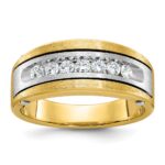 IBGoodman 14k Two-tone Men's Polished Satin and Grooved 1 Carat AA Quality Diamond Cluster Ring
