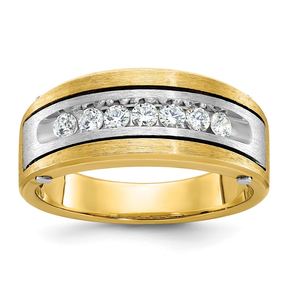 B63432-4YWAA-1.jpg IBGoodman 14k Two-tone Men's Polished Satin and Grooved 1 Carat AA Quality Diamond Cluster Ring - Image 1