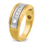 IBGoodman 14k Two-tone Men's Polished Satin and Grooved 1 Carat AA Quality Diamond Cluster Ring - Image 8