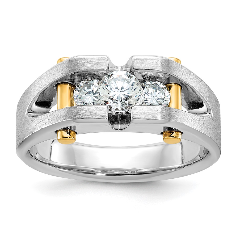 B63434-4WYAA-1.jpg IBGoodman 14k Two-tone Men's Polished Satin and Cut-Out 3-Stone 3/4 Carat AA Quality Diamond Ring - Image 1