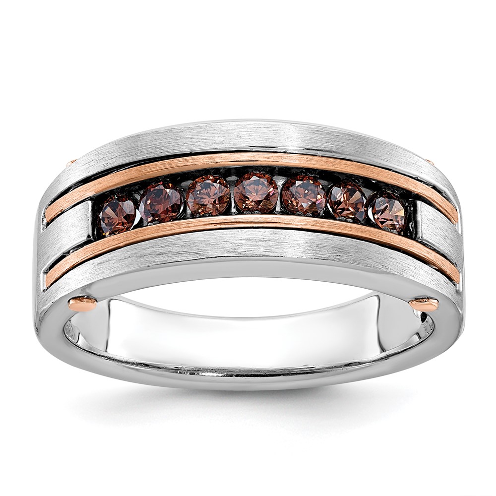B63435-4WRAA.jpg IBGoodman 14k White and Rose Gold Men's Polished and Satin 7-Stone 1/2 Carat Brown Diamond Ring - Image 1