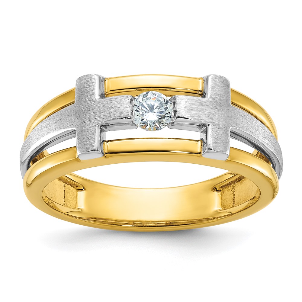 B63580-0YWA.jpg IBGoodman 10k Two-tone Men's Polished Satin and Cut-Out 1/5 Carat A Quality Diamond Cross Ring - Image 1
