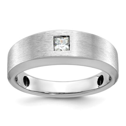 14k White Gold IBGoodman Men's Polished and Satin 1/6 carat Diamond Complete Ring