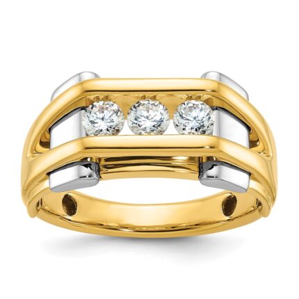 14k Two-tone IBGoodman Men's Polished 3-Stone 1/2 Carat AA Quality Diamond Ring
