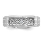 IBGoodman 14k White Gold Men's Polished Satin and Grooved Ring Mounting - Image 6