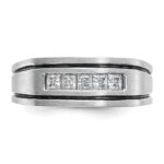 IBGoodman 14k White Gold with Black Rhodium Men's Polished Satin and Grooved Square 5-Stone 1/2 Carat AA Quality Diamond Ring - Image 6