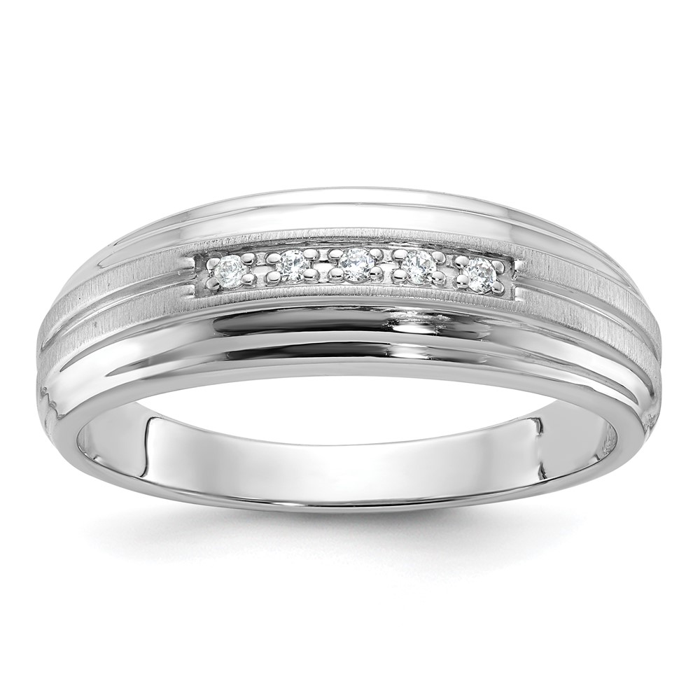 B63832-0WA.jpg IBGoodman 10k White Gold Men's Polished Satin and Grooved 5-Stone 1/20 Carat A Quality Diamond Ring - Image 1