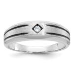 14k White Gold with Black Rhodium IBGoodman Men's Satin 1/20 carat Diamond Complete Ring