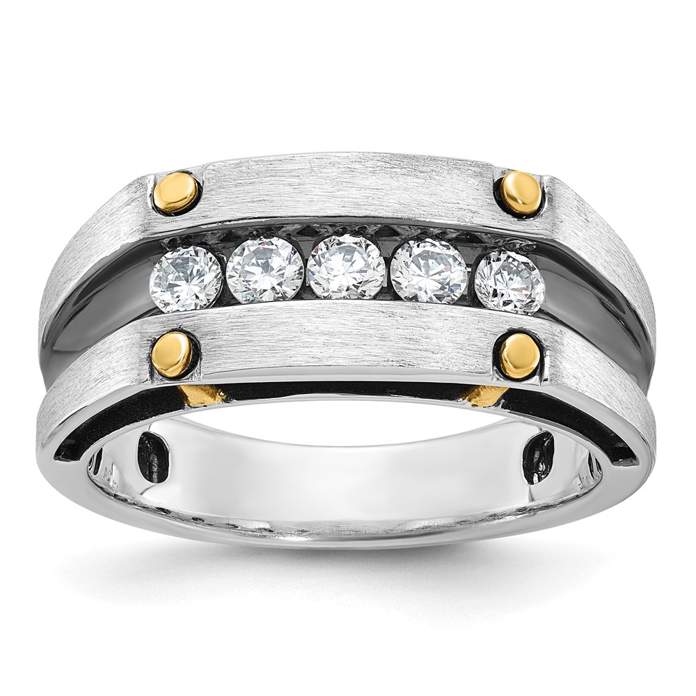 B63859-4WYAA-6.jpg IBGoodman 14k Two-tone with Black Rhodium 1/2 carat Lab Grown Diamond VS/SI+ G+ Five Stone Complete Polished Satin and Grooved Men's Ring - Image 1
