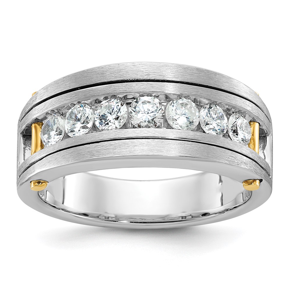 B63871-4WYAA.jpg IBGoodman 14k Two-tone Men's Polished Satin and Grooved 7-Stone 1 Carat AA Quality Diamond Ring - Image 1